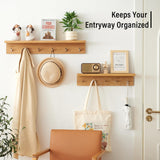 Rsuwiz Wall Hooks with Shelf Oak Wood Coat Rack Shelf Wall Mounted, Entryway Shelf with 6 Metal Hangers for Clothes Hats Towel for Bathroom, Bedroom, Living Room (Natural, 27.5 inches) Rsuwiz