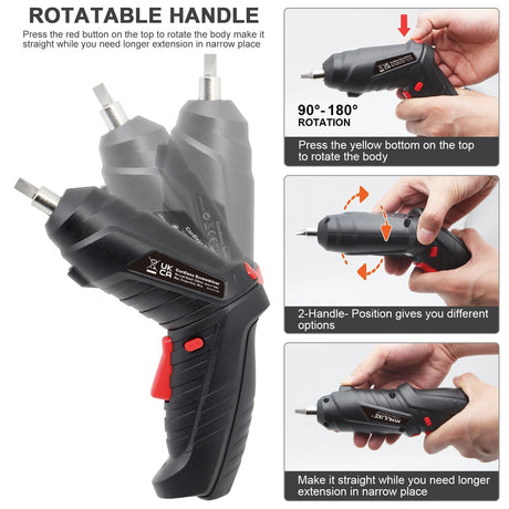 Cordless Electric Screwdriver, 3.6V Rechargeable Power Screwdriver with 47 pcs Accessories, usb charging, 3Nm Screw Gun, mini Carrying screwdriver set with LED Light for Electric Power Drill Set MYMULIKE