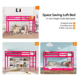 Bonnlo Low Loft Bed Twin Size with Inclined Stairs, Junior Loft Bed with High Guard Rail for Kids/Young Teens/Adults, Solid Wood Low Bunk Bed Twin Size Pink, No Box Spring Required Bonnlo