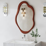 osemy 42"x 28" Irregular Wall Mirror, Walnut Wood Framed Wall Mirror, Asymmetrical Wall Wavy Mirror for Living Room Bedroom Entryway Bathroom Modern Decorative Cloud Mirror Hanging Hooks osemy