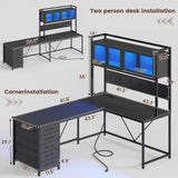 SEDETA L Shaped Gaming Desk with Drawers, L Shaped Computer Desk with Hutch and Storage Shelves, Gaming Desk with Pegboard, Led Lights, and Power Outlet, Home Office Desk, Corner Desk, Black SEDETA