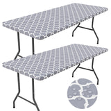 Smiry Rectangle Picnic Table Cloth 2 Pack, 6FT Waterproof Elastic Fitted Tablecloths, Washable Polyester Table Cover for Camping, Indoor and Outdoor (Grey Morocco, 30"x72") Smiry