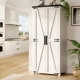 Furnaza Kitchen Pantry Cabinets - 72" Tall Farmhouse Food Storage Cabinets Cupboard with 2 Barn Doors and Shelves Adjustable for Large Dinning or Living Room, in Grian White Furnaza