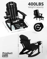 Serique 4-in-1 Multifunctional Folding Adirondack Rocking Chair, Patio Chair with Retractable Ottoman, Outdoor Chair Wood Texture, Lawn Chair for Porch, Backyard, Pool(Black) Serique
