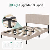 Novilla Adjustable Queen Bed Frame with Linen Upholstered Headboard and Wooden Slat Support Novilla