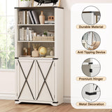 Farmhouse Bookshelves and Bookcases with Doors, Antique White Tall Bookshelf with Storage Cabinet, Kitchen Pantry Bathroom Organizer, 5-Tier Country Rustic Display Rack for Living Room, Home, Office FiveWillowise