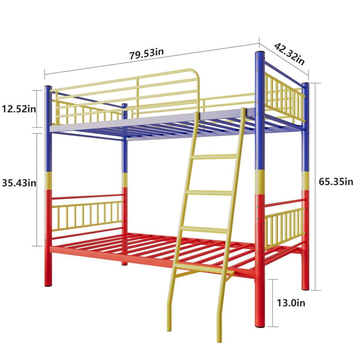 PAOFIN Metal Bunk Bed Twin Over Twin, Industrial Bunkbeds with Ladder and Full-Length Guardrail, Space-Saving Bed Frame Noise Free, No Boxing Spring Needed, Colorful PAOFIN