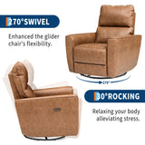 GAOMON Power Recliner Chair Swivel Glider Faux Leather Upholstered Nursery Rocker Reclining Sofa Chair with Charging Port, Curved Armrests & Padded Backrest for Living Room and Bedroom (Brown) GAOMON