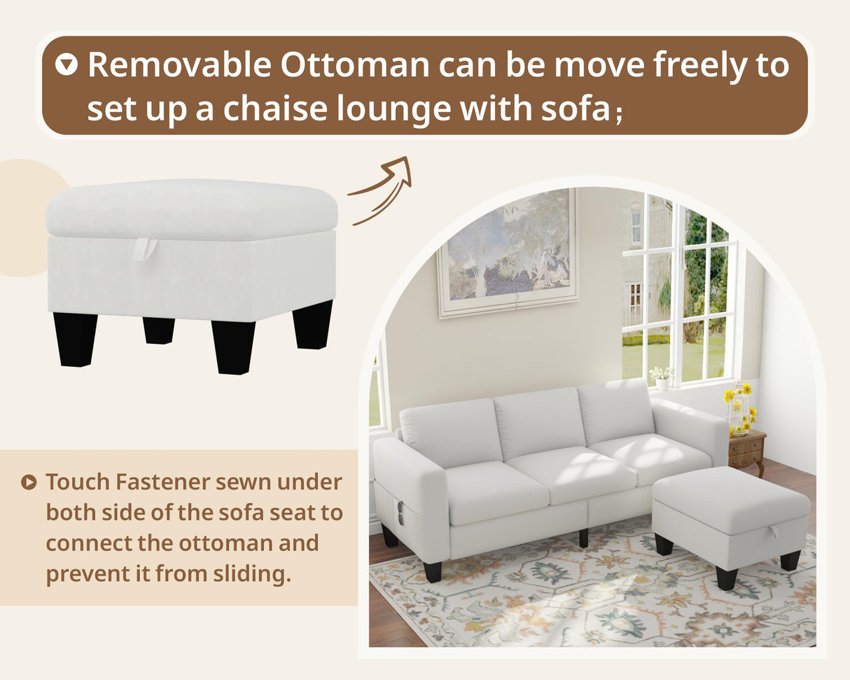 Woyomeub Sectional Sofa Couches for Living Room 78" L Shaped Sofas with Storage Ottoman Small 3 Seater Couch Velvet Fabric, Beige Woyomeub