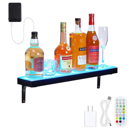 GarveeTech LED Lighted Liquor Bottle Display Shelf - 1-Step, 24-Inch, Remote & App Control, Acrylic with Wine Holder Slots, Multi Functional Wine Rack - WoodArtSupply