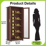 UNICOLY Storage Cabinet with Doors and Shelves, Display Cabinet with Glass Doors, Pantry Cabinet, Curio Cabinet with Locking Doors, Metal Storage Cabinet for Kitchen,Living Room 71” H Brown UNICOLY