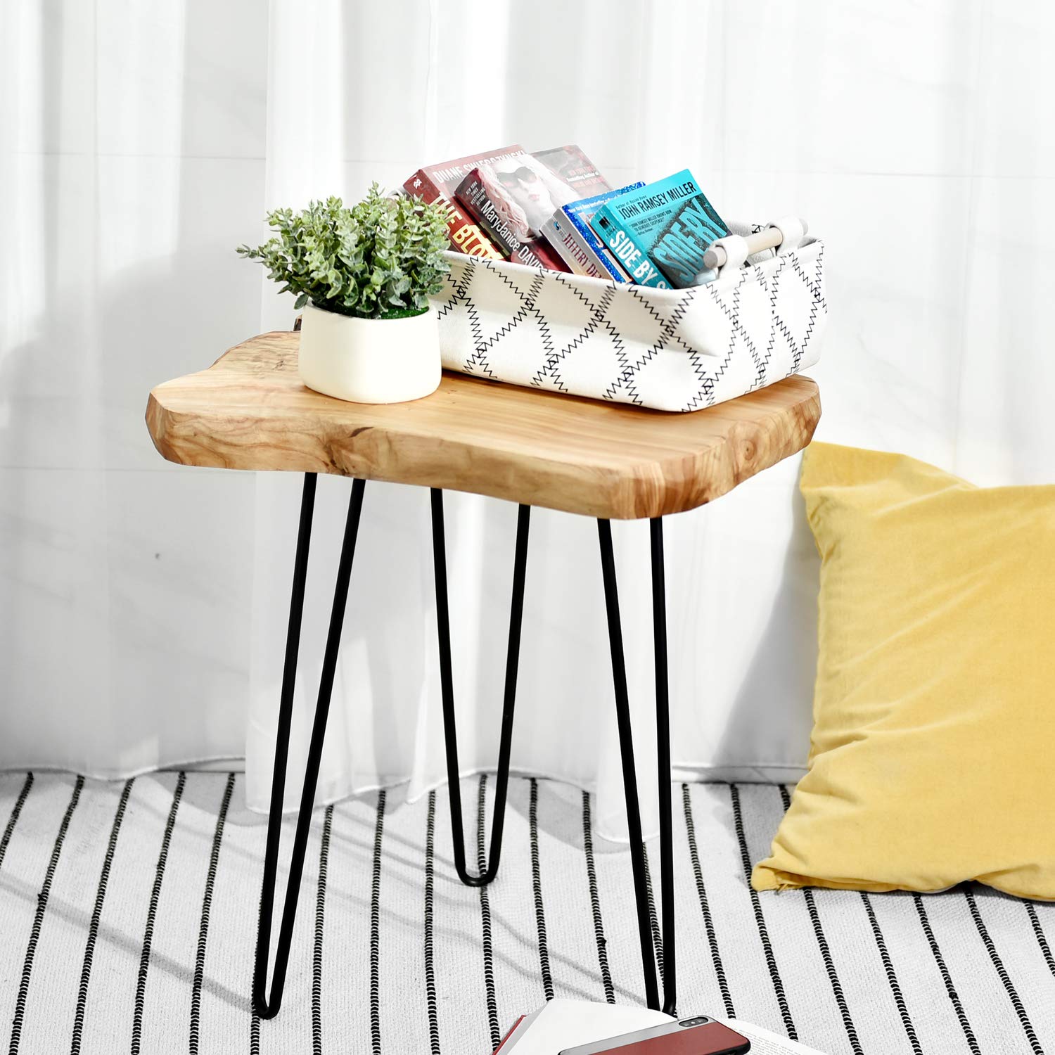 WELLAND Natural Edge End Table, Wood Side Table, Nightstand, Plant Stand 20.5" Tall，Unique Desktop - WoodArtSupply