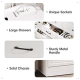 Fameill Dresser for Bedroom, 9 Drawer Wide Dresser Organizer with Charging Station, Tall Dresser for Hallway, Wood Dresser with Metal Handles, Woodgrain White Fameill