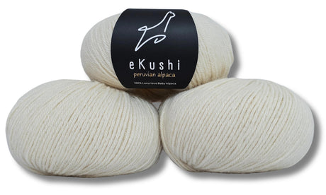 eKushi 100% Baby Alpaca Yarn for Knitting & Crocheting - Set of 3 Skeins of Premium Yarn DK - Lightweight, Hypoallergenic & Thermal Peru Made - Ideal for Delicate Projects (Natural White - N010) eKushi