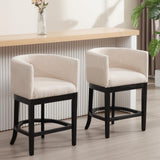 RIVOVA Farmhouse Bar Stools Set of 2-26" Counter Height Linen Upholstered Barstools with Barrel Back & Footrest, Sturdy Black Wood Frame Kitchen Island Stools for Indoor/Outdoor/Club, Beige RIVOVA