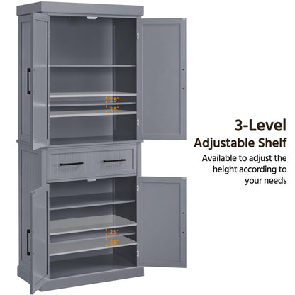 Yaheetech Kitchen Pantry Storage Cabinet with Drawer, 72.5" H Cupboard Pantry Cabinets with Adjustable Shelves and Barn Doors for Dining Room/Living Room, Dark Gray - WoodArtSupply