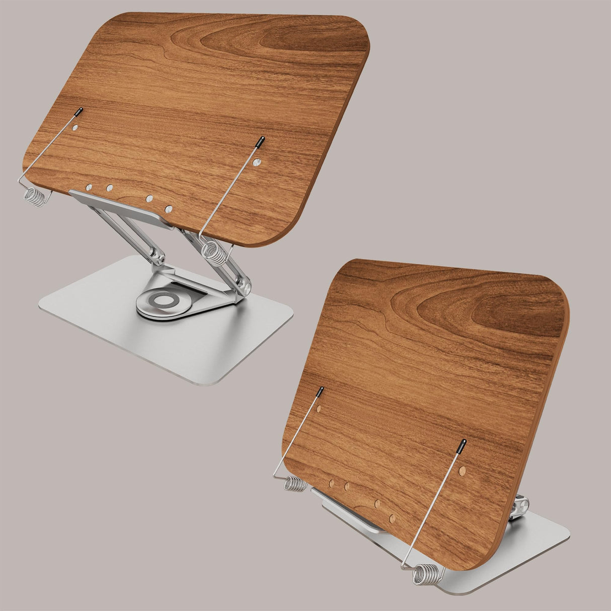 Luxdecor Wood Book Stand for Reading,Adjustable Book Holder with 360°Rotating Base & 2 Page Clips, Stable Display Stand for Recipe,Book Reading, Magazines, Tablets, Sheets (Foldable Design) Luxdecor