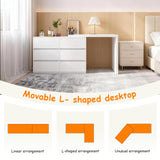 Hotpzeddaque L Shaped Vanity Desk with 6 Drawers, 80.7″ Dresser Desk Combo with Storage,Wood Makeup Dressing Table for Bedroom Corner, Women Girls, White (80.7“) Hotpzeddaque