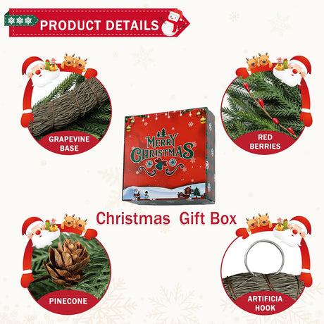 26 Inch Christmas Wreaths for Front Door with Red Berry Real Touch Large Artificial Xmas Winter Pine Cedar Wreaths for Windows Outdoor Christmas Home Yard Farmhouse Wall Front Door Porch Hanging Decor LZNPA