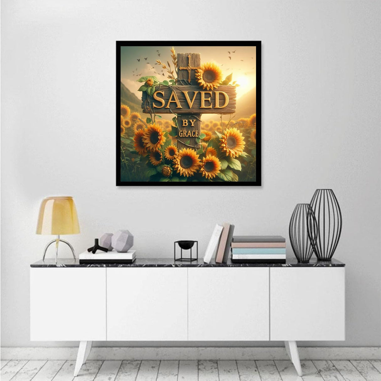 NWQZBYHT Cross 5D Diamond Painting Kits for Adults,Religious Cross with Sunflower Diamond Art Kits for Adults,Round Full Drill Gem Art for Beginner,Diamond Dots Craft Home Wall Decor 13.78x13.78 Inch NWQZBYHT