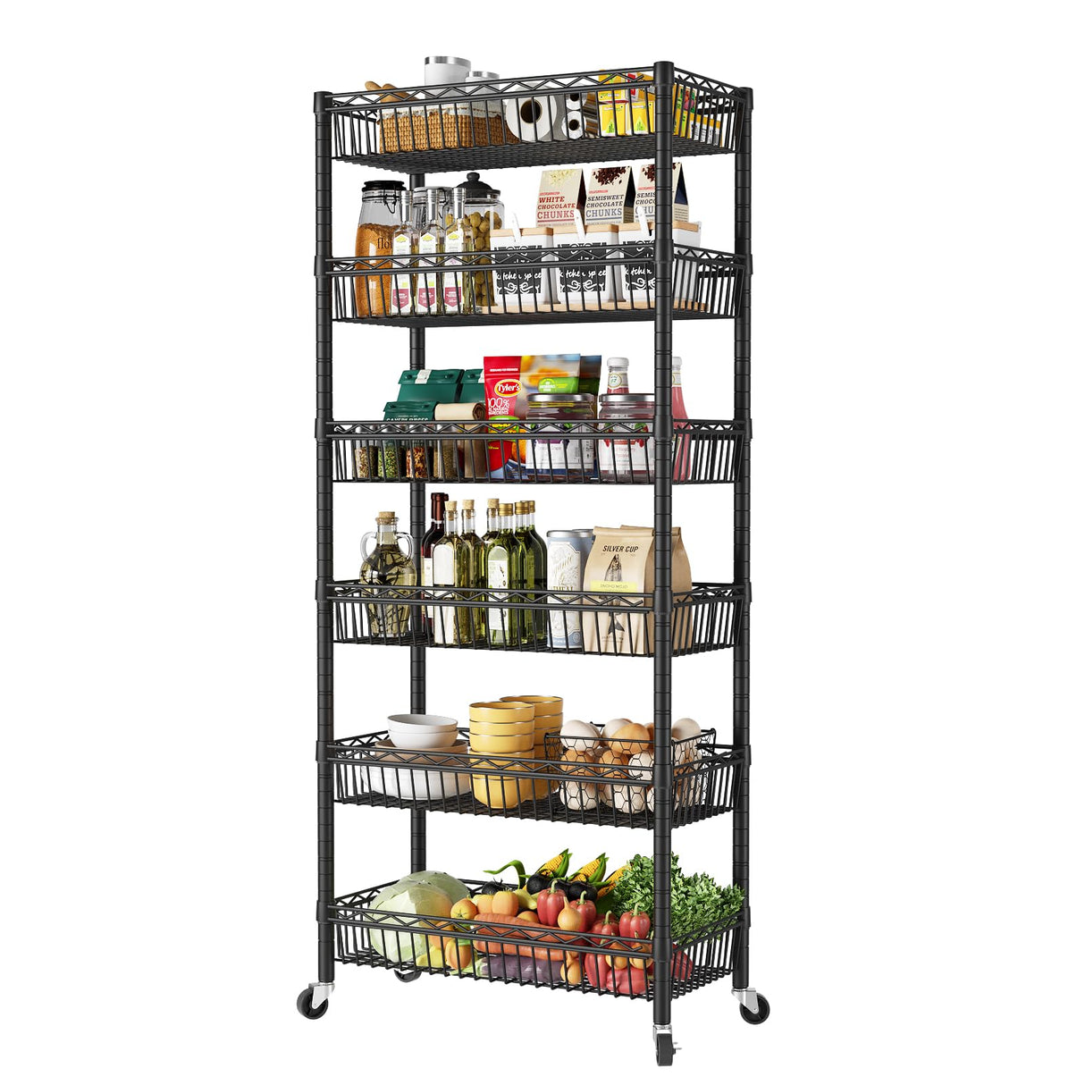 SINGAYE Shelf 6 Tier Wire Shelving Unit Adjustable Storage Shelves Big Basket Rack for Garage Kitchen Office Pantry Laundry Room Organizers13.5 D x 30" W x 65" H Black SINGAYE