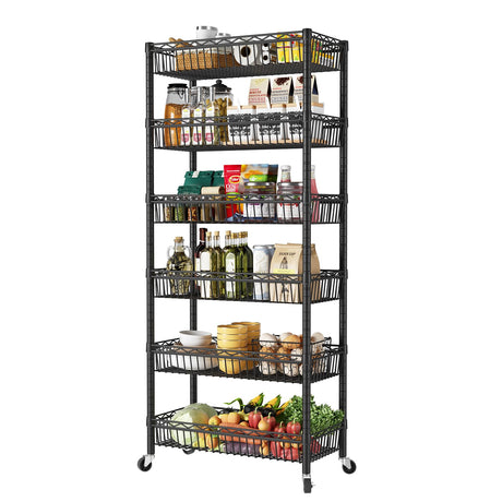 SINGAYE Shelf 6 Tier Wire Shelving Unit Adjustable Storage Shelves Big Basket Rack for Garage Kitchen Office Pantry Laundry Room Organizers13.5 D x 30" W x 65" H Black SINGAYE