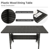 7 Piece Outdoor Patio Furniture Set with Plastic Wooden Table, Patio Rattan Conversationr Sofa Set, All Weather Sectional Rattan Sofa and Chairs, Garden, Porch, Poolside, Grey + Beige GAOMON