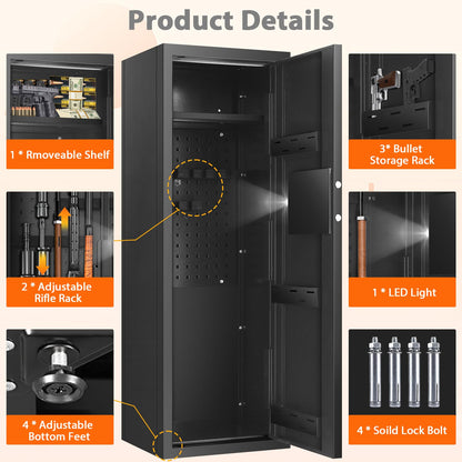 Nebakne [𝟐𝟎𝟐4𝐍𝐄𝐖] 51" 8 Fireproof Rifle Safe for Home USE, 70Lb Gun Safes for Home Rifles and Pistols, Anti-Theft Gun Safes for Rifles and Shotguns with 2 Adjustable Rifle Rack & Silent Mode