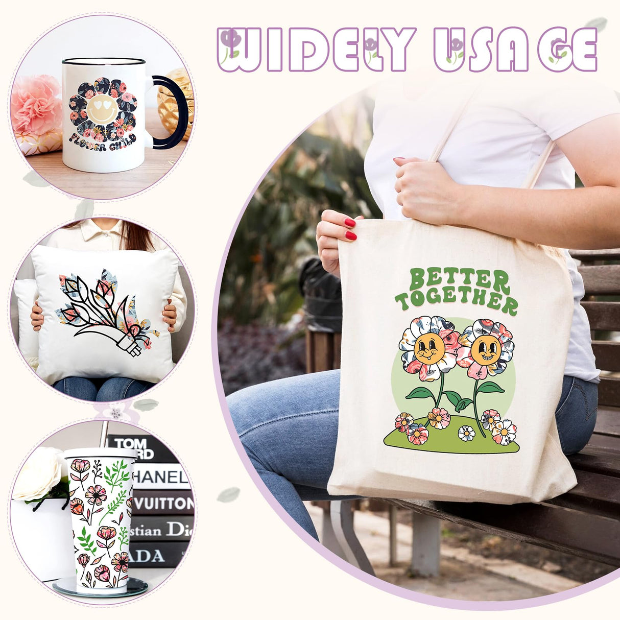 HTVSTD Floral Sublimation Transfer Ink Paper 10 Sheets 12inches * 10inches Watercolor Sublimation Paper Flower Transfer Sheets for Mugs Tumblers DIY HTVSTD