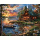 Cabin by The Lake Paint by Numbers Kit for Adults - DIY Sunset Landscape Painting on Canvas 16x20 Inches, Acrylic Paint Set, Suitable for Beginners, Nature Art Kit for Home. TAOPAOLAB