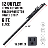 KMC 12 Outlet Heavy Duty Metal Surge Protector Power Strip with 6-Foot Long Extension Cord, 125V/15A, Black KMC