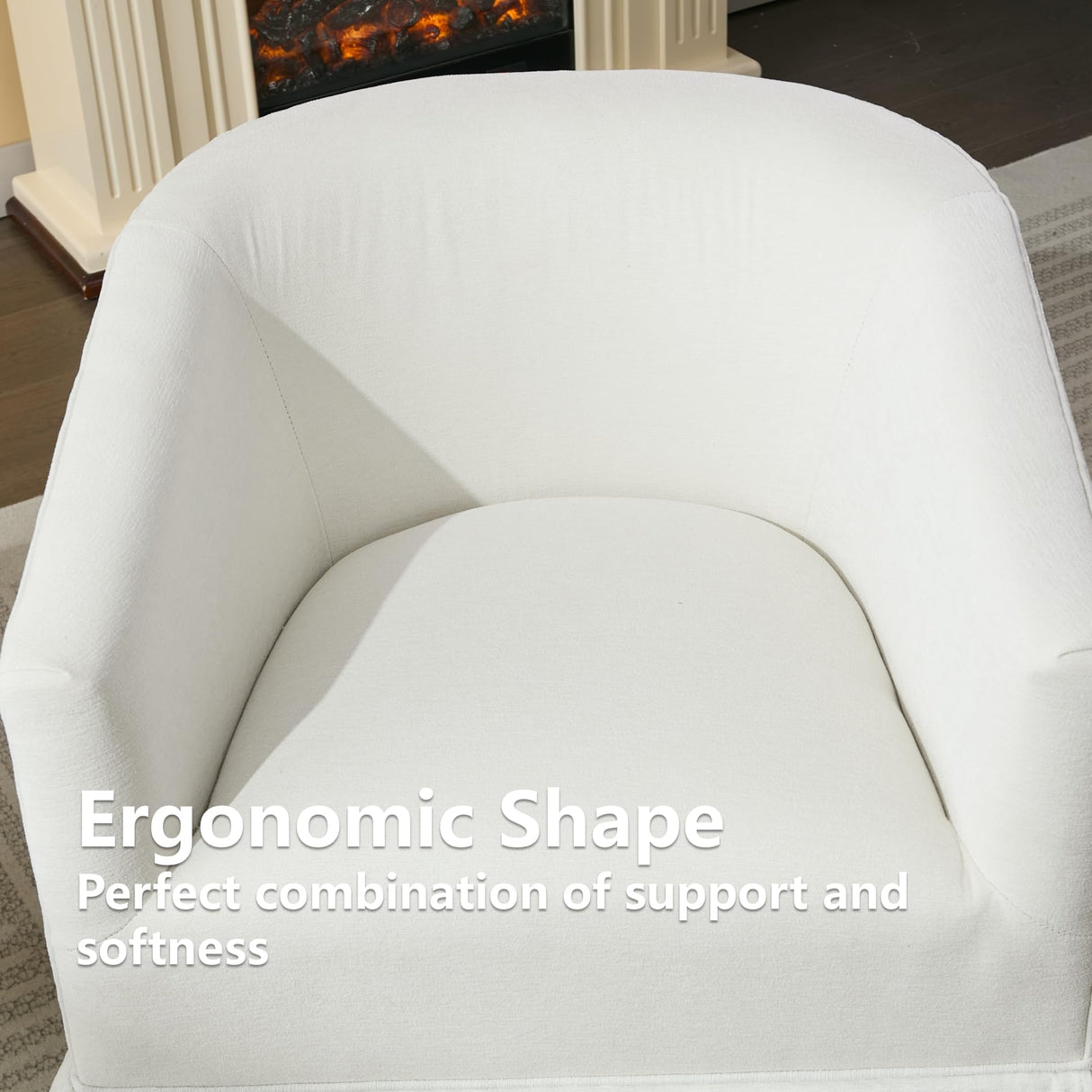 Arvasslia Swivel Barrel Chair,Mid Century Modern Swivel Accent Chair for Living Room, Round Armchair Corner Chair for Bedroom, White Arvasslia