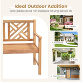Tangkula 2-Person Acacia Wood Patio Bench with Curved Armrests and Slatted Seat Tangkula