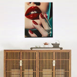 Fashion Woman Paint By Numbers for Adults Beginner Sexy Girl with Red Lip and Red Nail DIY Paintwork Acrylic Canvas Bedroom Decor Female Painting Kits Craft 16x20 Inch House Decor Gift（DIY Frame ） Tucocoo