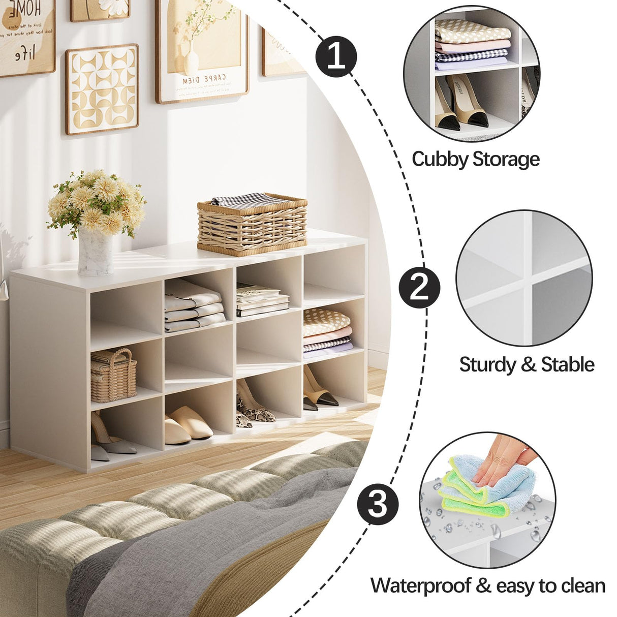 Garden 4 you Shoe Storage Bench, Cubby Shoe Rack with 12 Cubbies, 3-Tier Wood Shoe Rack Organizer, Shoe Organizer Cabinet for Entryway, Hallway, Closet and Garage, White Garden 4 you