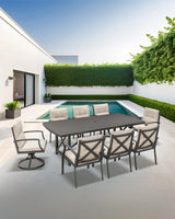 SEEHILL 9 Pieces Outdoor Dining Set, Aluminum Patio Dining Set for 8, Patio Table and Chairs Set with 2 Swivel Rocker Chairs, Patio Furniture Set with Umbrella Hole for Decks, Garden, Lawn, Gunmetal SEEHILL