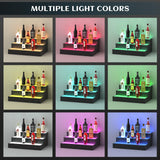 upcessory LED Lighted Liquor Bottle Display Shelf, 3 Tier 16 Inch Alcohol Whiskey Wood Rack Stand Tray for Home Bar Living Room Accessories and Decor, Bourbon Shelf for 12 Bottles upcessory