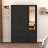 Hosnnile 72'' Armoire Wardrobe Closet with Mirror Door & Light, Farmhouse Bedroom Clothes Cabinet with 4 Doorrs + Hanging Rod + 2 Drawers, Wooden Wardrobe Cabinet with Adjustable Shelf for Bedroom Hosnnile