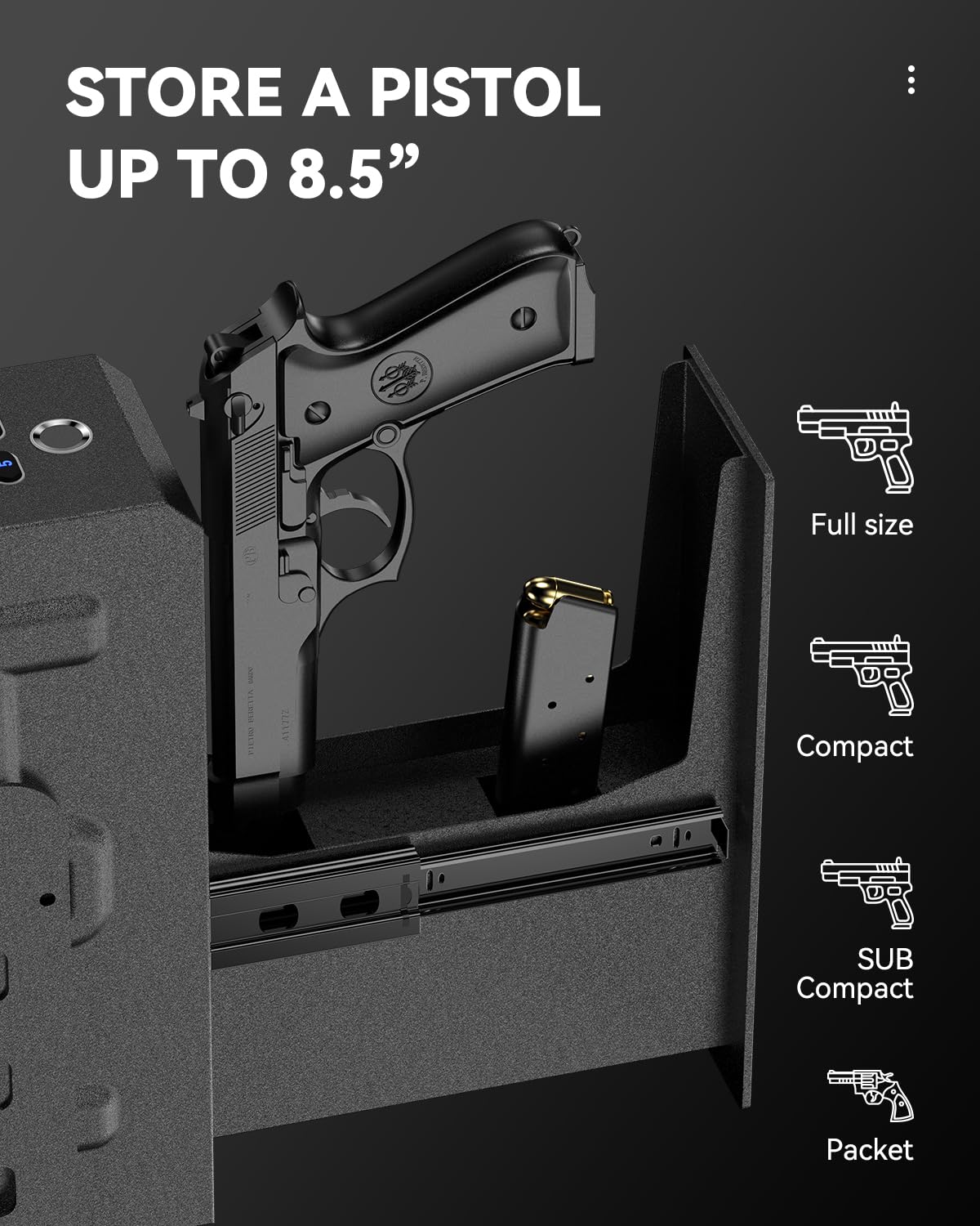 HOLEWOR Gun Safe, Slider Biometric Pistol Safe Fingerprint Handgun Safe, Mounted Single Gun Safe for Handgun with 3 Ways Quick Access Bedside Gun Safe for Nightstand, Bed, Desk, Wall, Dresser HOLEWOR