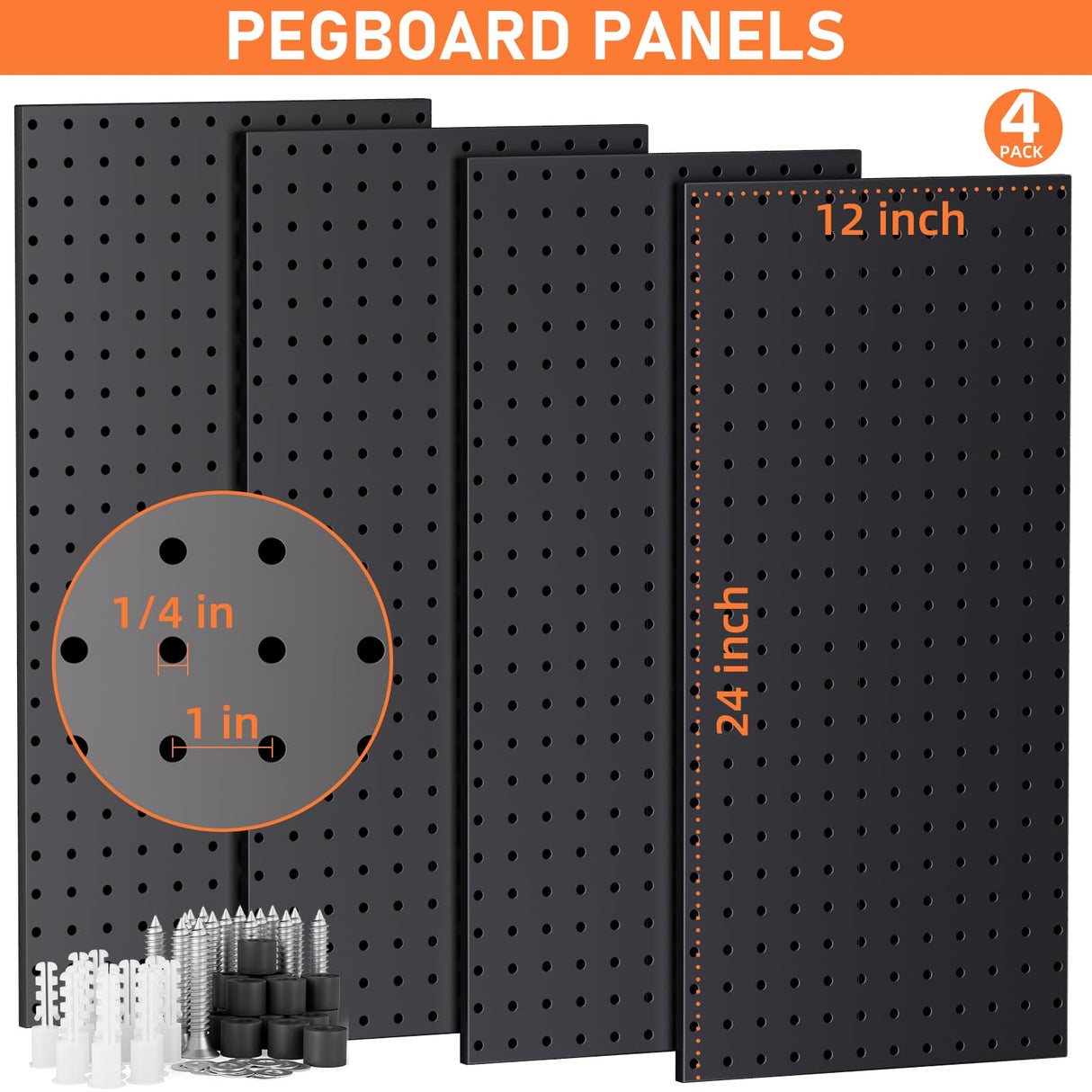 INCLY 48x24 Inch Metal Peg Board Kit with 1/4" Pegboard Hooks Accessories, 4PCS Pegboard Panels and 156PCS Black Pegboard Wall Organizer Tool Storage System for Garage Workbench Shed INCLY