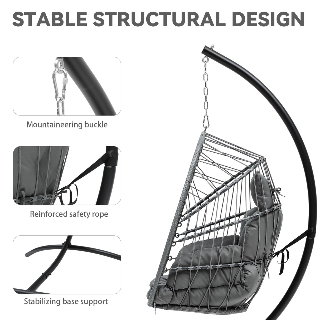 YITAHOME Hanging Egg Chair, Outdoor Patio Wicker Hammock Egg Chair Indoor with Cushion, Rattan Swing Chair 350lbs for Balcony, Garden Bedroom, Gray with Stand YITAHOME