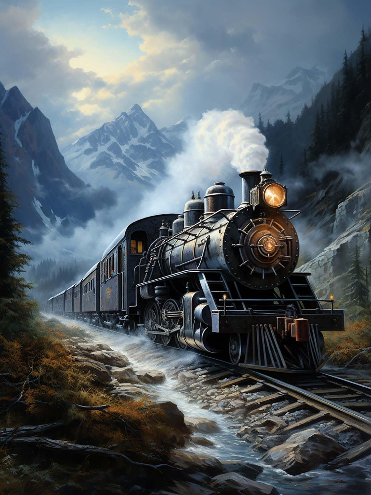 Ginfonr DIY 5D Diamond Art Kits for Adults, Train Diamond Painting for Adults, Diamond Art Landscape Full Drill, Diamond Art Kits Embroidery Rhinestone Craft for Home Wall Decor 12 * 16 Inch Ginfonr