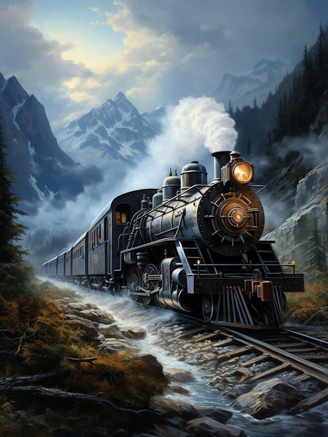 Ginfonr DIY 5D Diamond Art Kits for Adults, Train Diamond Painting for Adults, Diamond Art Landscape Full Drill, Diamond Art Kits Embroidery Rhinestone Craft for Home Wall Decor 12 * 16 Inch Ginfonr