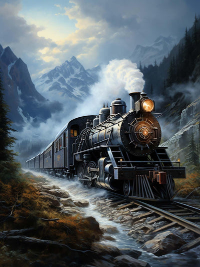 Ginfonr DIY 5D Diamond Art Kits for Adults, Train Diamond Painting for Adults, Diamond Art Landscape Full Drill, Diamond Art Kits Embroidery Rhinestone Craft for Home Wall Decor 12 * 16 Inch