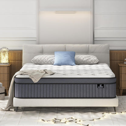 Queen Mattress, Upgrade Strengthen 12 Inch Firm Hybrid Queen Size Mattress in a Box, Mattress Queen Size With Memory Foam and Independent Pocket Springs,Release Pressure, Strong Edge Support