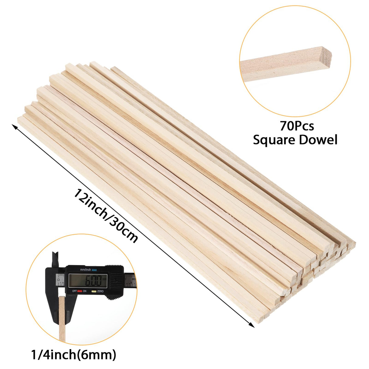 70Pcs 1/4" x 12" Balsa Wood Sticks, Square Dowel Rods Wood Furring Strips Hardwood Sticks for Crafts DIY Projects Models Making WSICSE
