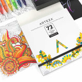 ARTEZA Adult Coloring Book, Floral Designs, 72 Sheets, 6.4x6.4 Inches Coloring Pages, 100 lb Paper, Gray Outlines ARTEZA