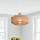 Hchunqjor Coastal Woven Pendant Light Fixture One-Light Adjustable Natural Hemp Rope Cage Pendant Lighting for Kitchen Island Sink Farmhouse Dining Room Hchunqjor