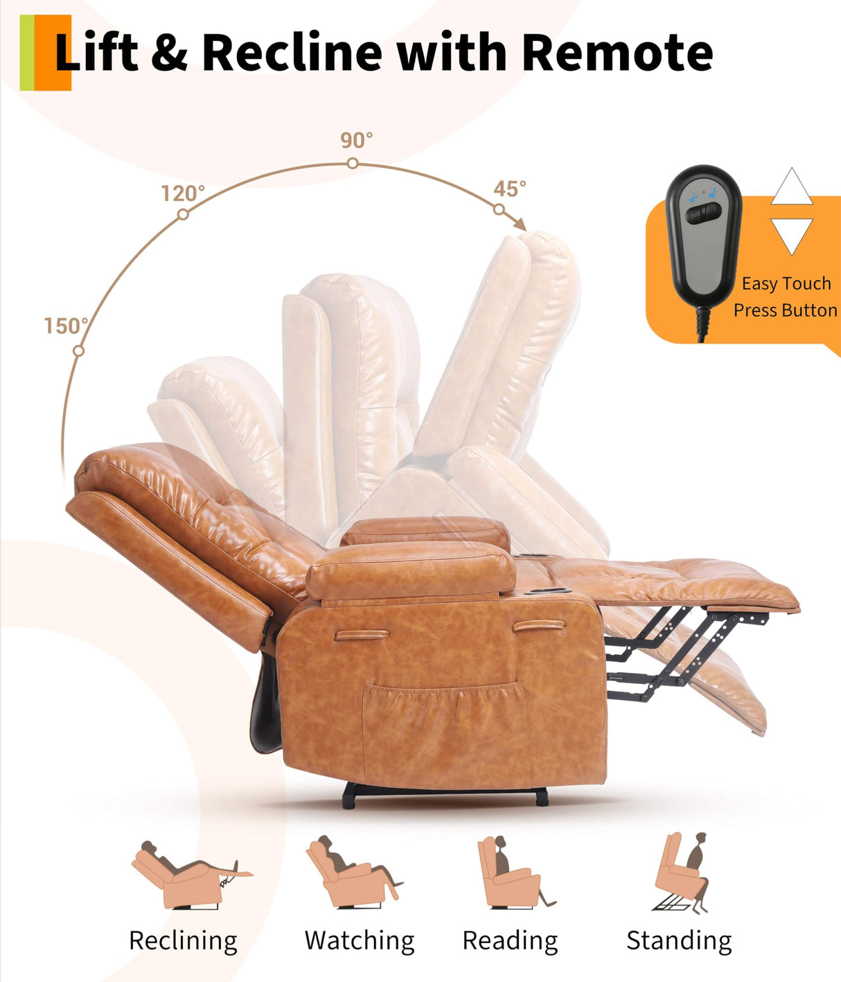 GarveeHome Power Recliner Chair - Heat and Massage, Adjustable Electric Recliner Ergonomic PU Leather Single Sofa, Tall Back, Padded Seat, Lazy Chair for Living Room GarveeHome