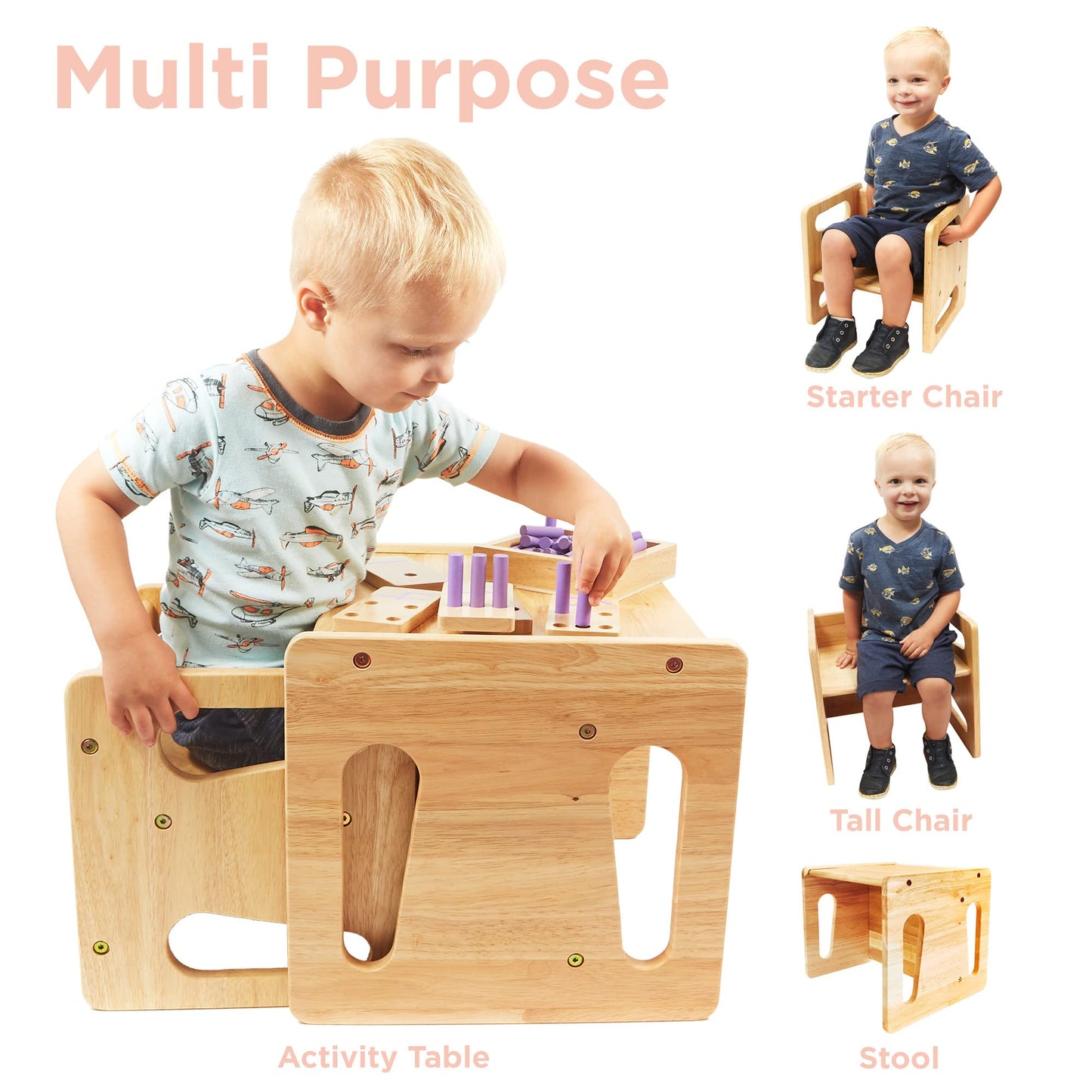 Montessori Weaning Table and Chair Set - Solid Wooded Toddler Table - Cube Chairs for Toddlers - Real Hardwood - Kids Montessori Furniture - WoodArtSupply